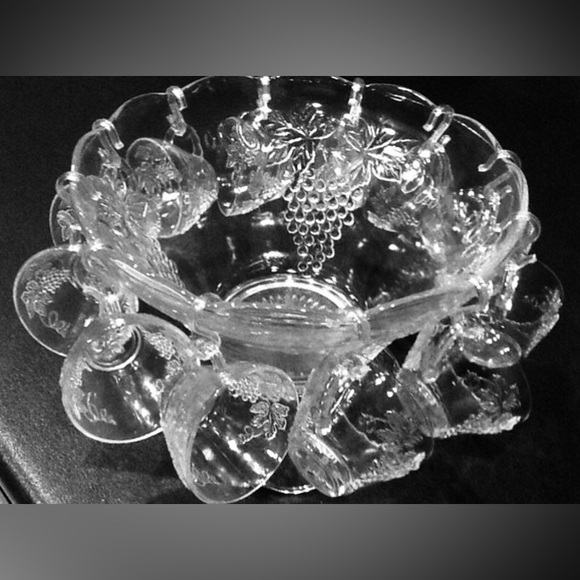 Anchor Hocking Other - EVC 1960’s Anchor Hocking Grape Design Punch Bowl Set 10 cups 13 hooks 2 ladles